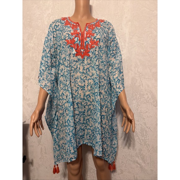 Tommy Bahama Other - Tommy Bahama Cotton Boho Floral Embroidered Swim Cover-Up Tunic Dress S-M